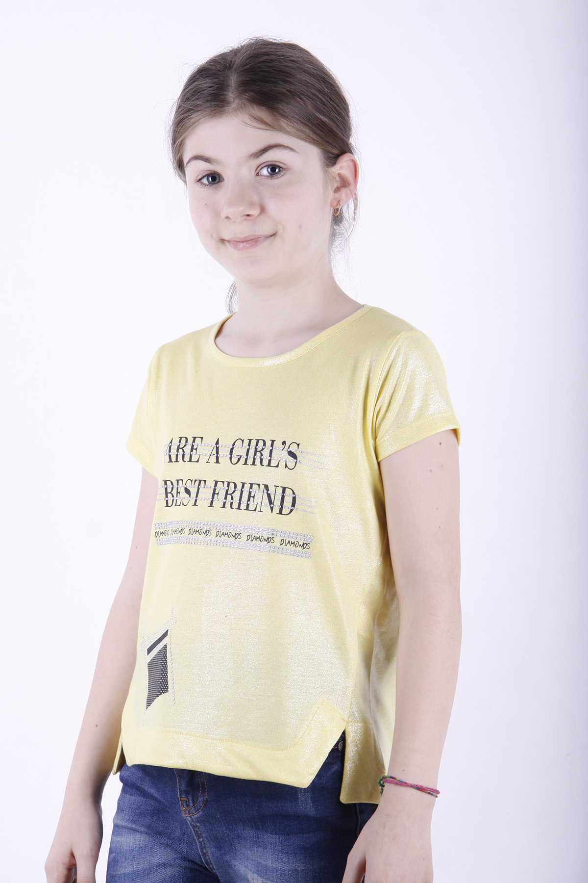 Toontoy Kız Çocuk Best Friend Baskılı Taş Detaylı Tişört