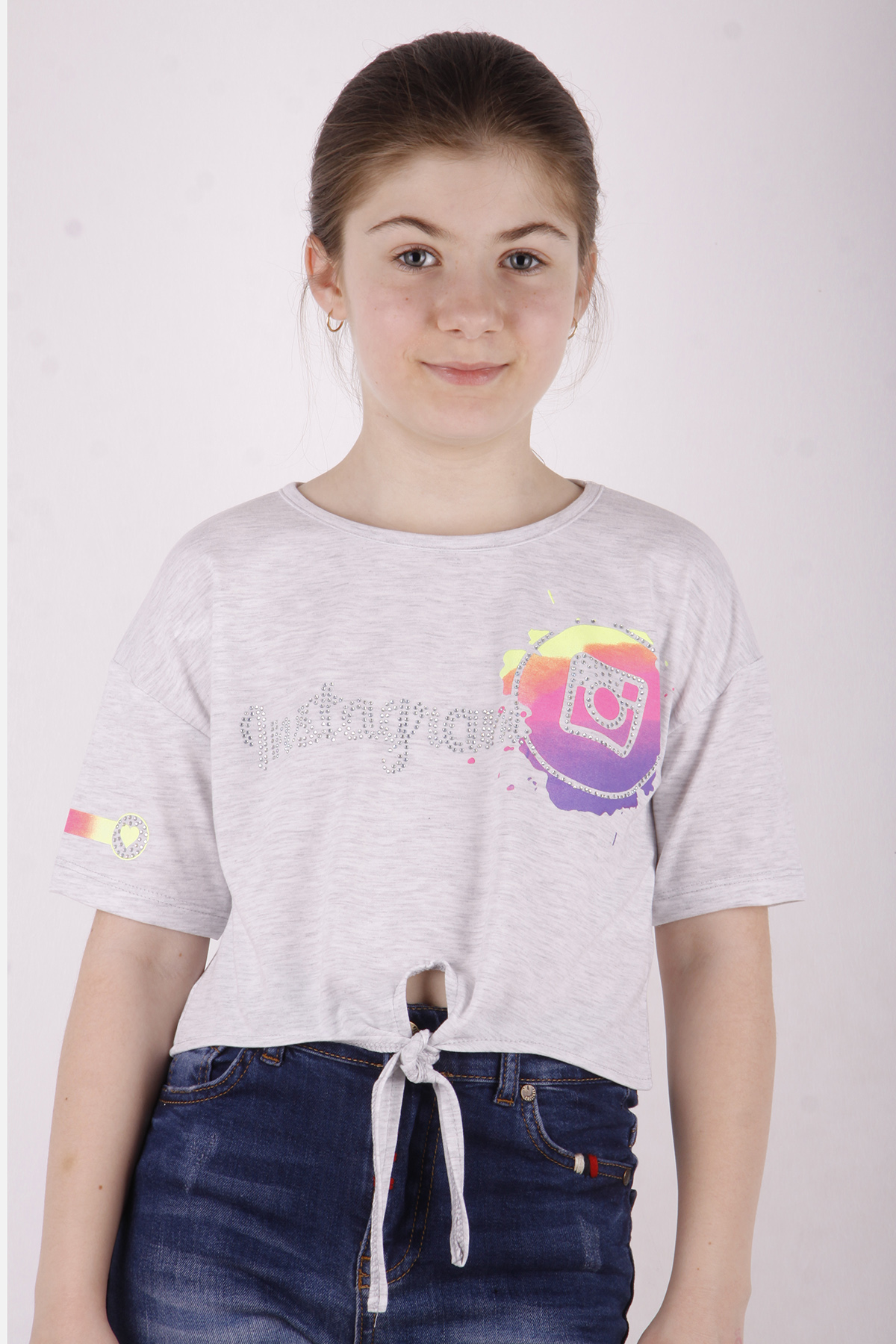 Toontoy Kız Çocuk Instagram Baskılı Göbekten Bağlamalı Tişört