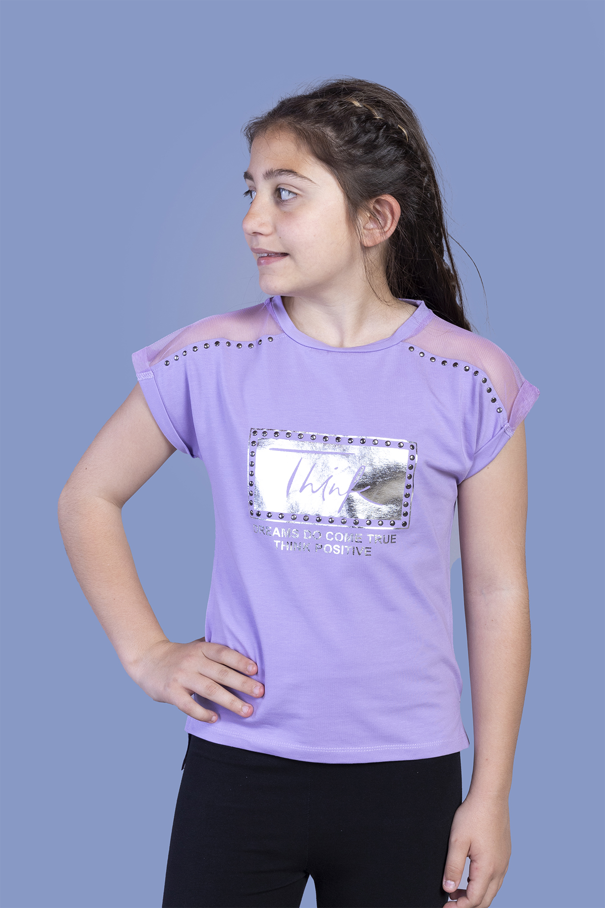 Toontoy Kız Çocuk Kapüşonlu Yırtmaç Detaylı Baskılı Sweatshirt