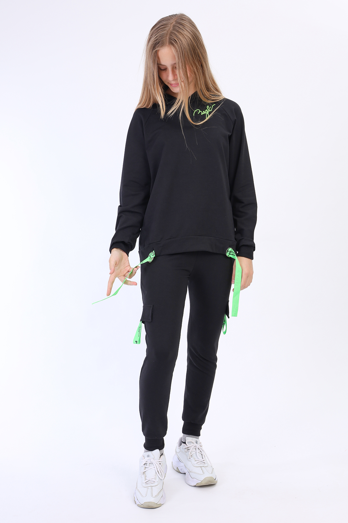 Toontoy Kız Çocuk Reglan Kol Şerit Detaylı Baskılı Takım