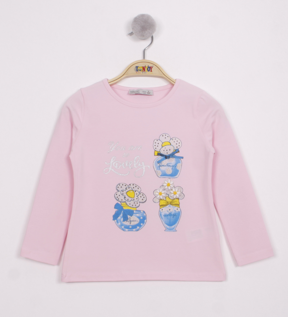 Toontoy Kız Çocuk Papatya Vazo Baskılı T-Shirt