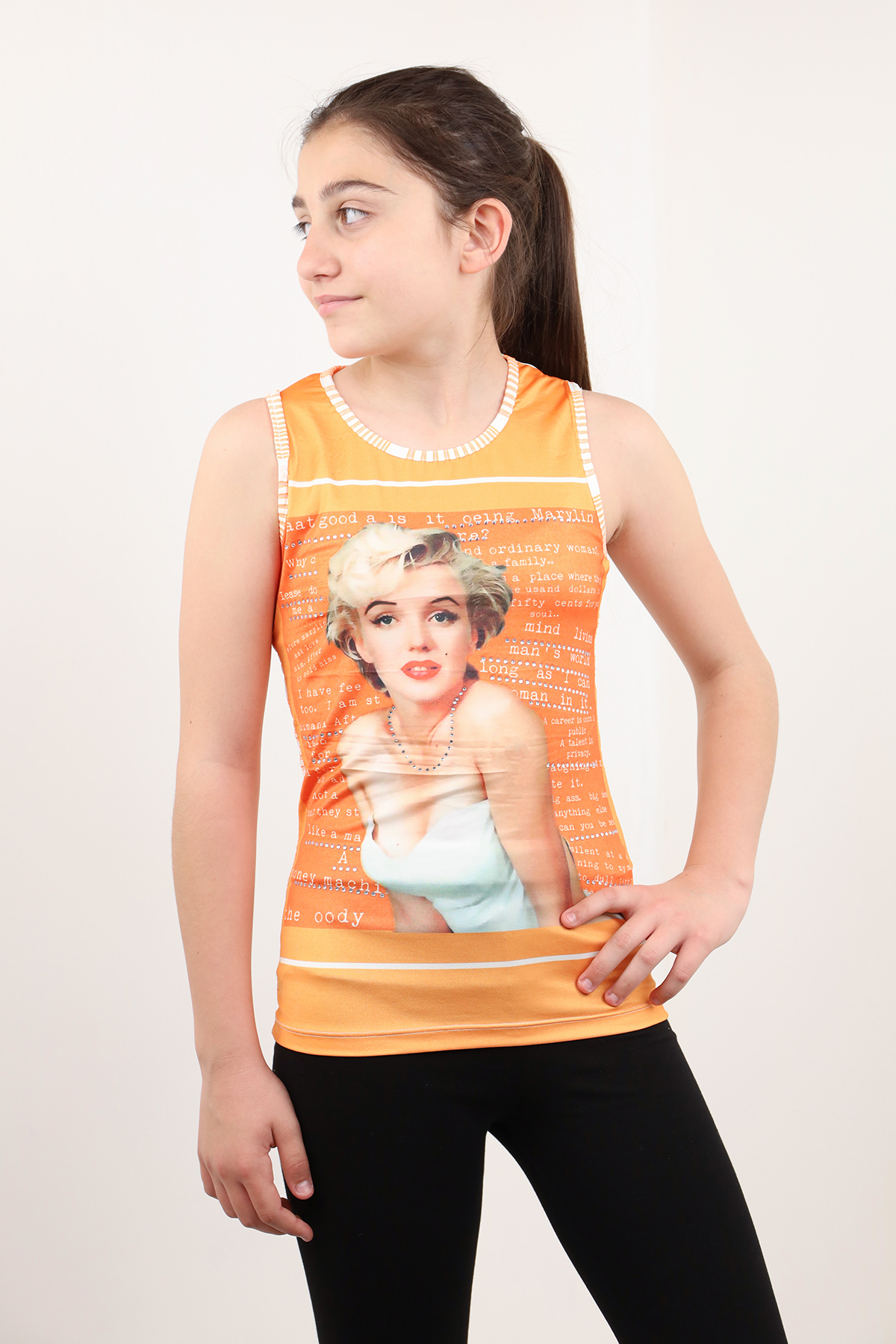 Toontoy Kız Çocuk Atlet Marliyn Monroe Baskılı Taş İşlemeli