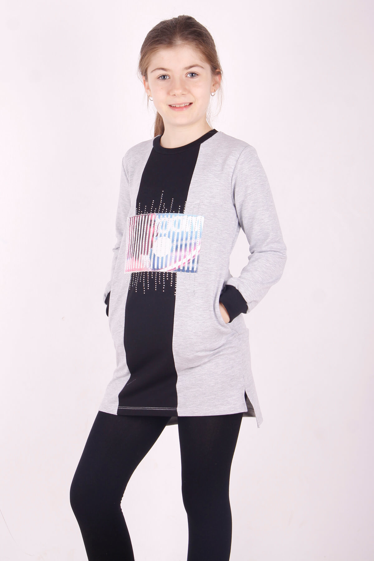 Toontoy Kız Çocuk Kapşonlu Garnili Elbise