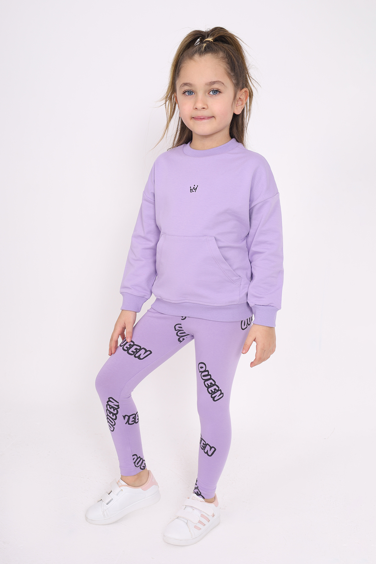 Toontoy Kız Çocuk Kanguru Cepli Nakışlı Taytlı Takım