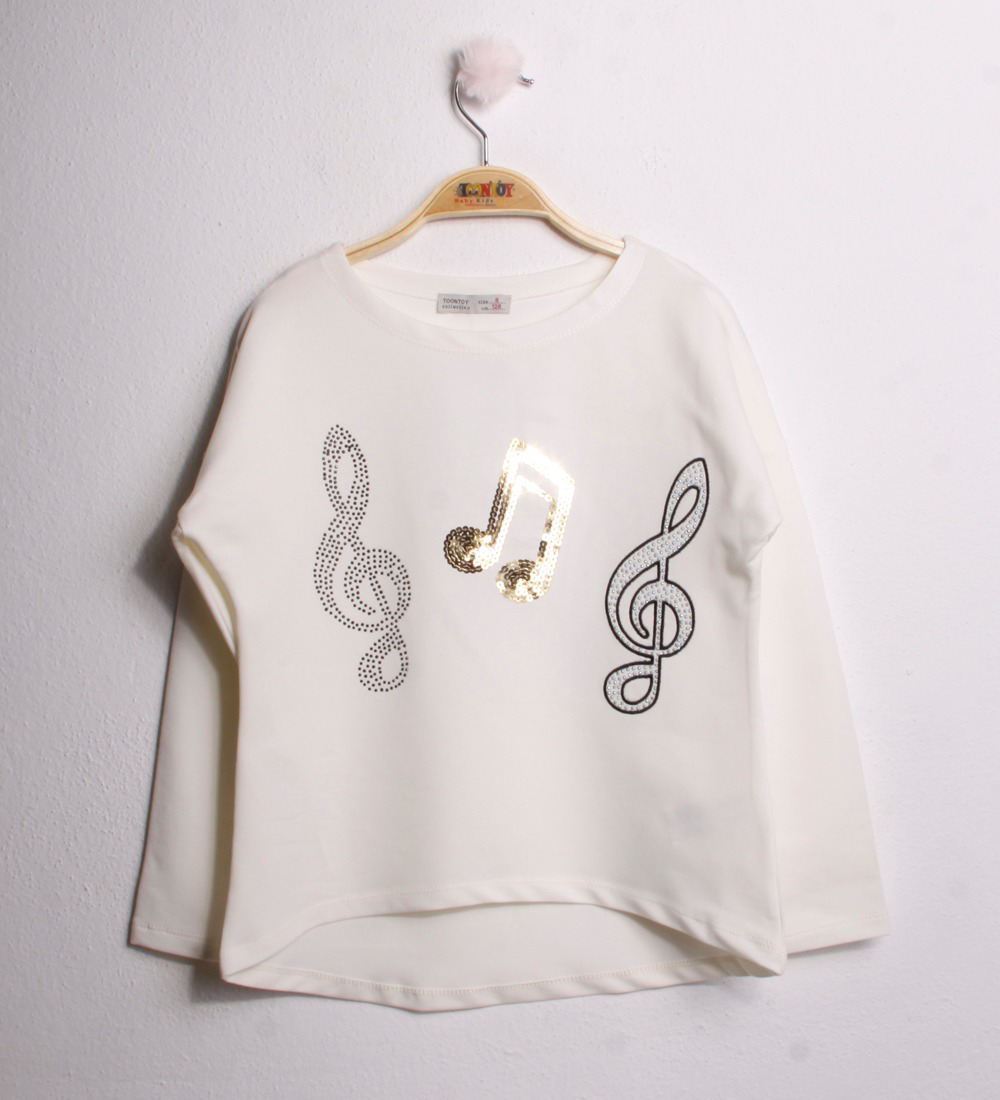 Toontoy Kız Çocuk T-Shirt Pullu Nota Nakış