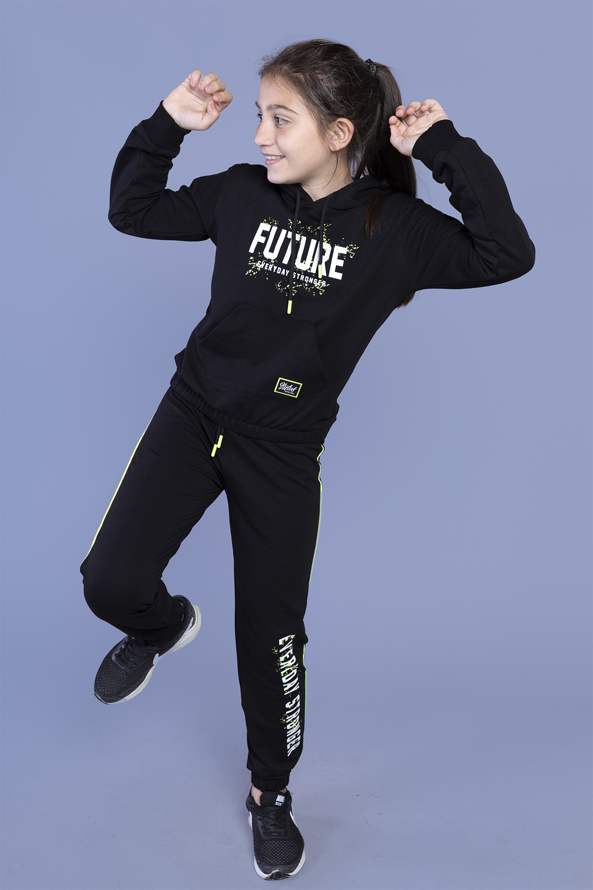 Toontoy Kız Çocuk Baskılı Kanguru Cepli Eşofman Takımı