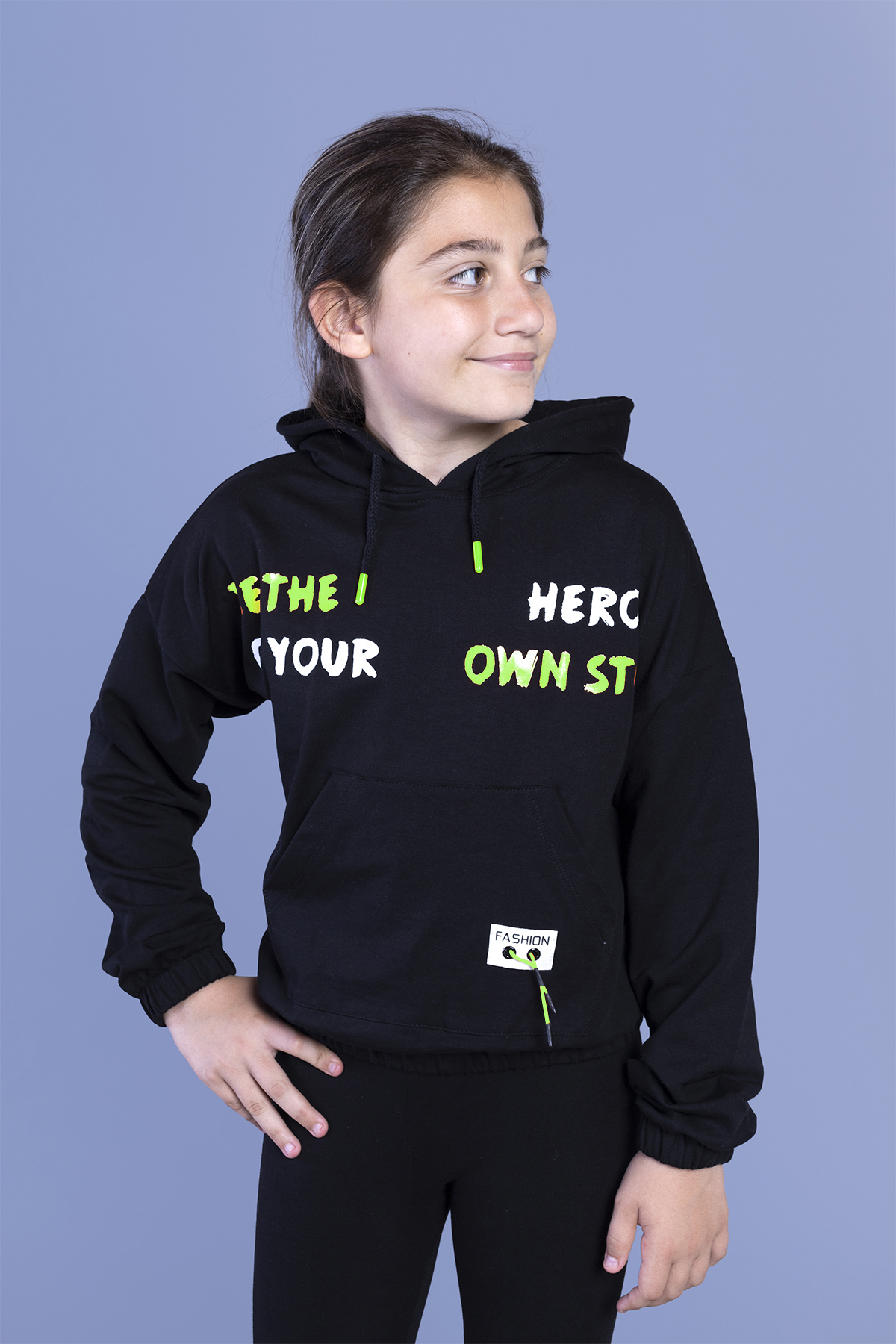 Toontoy Kız Çocuk Kapüşolu Kanguru Cepli Baskılı Sweatshirt