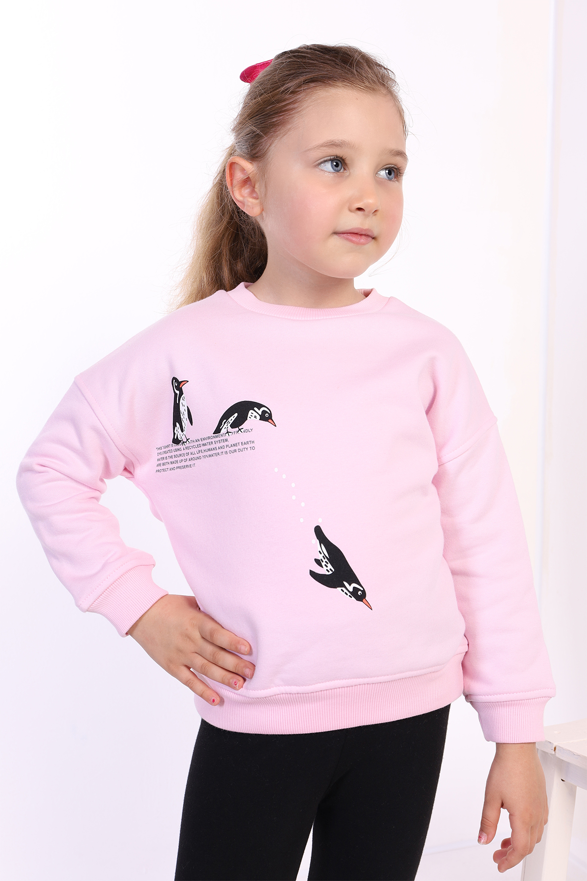 Toontoy Kız Çocuk Penguen Baskılı Sweatshirt