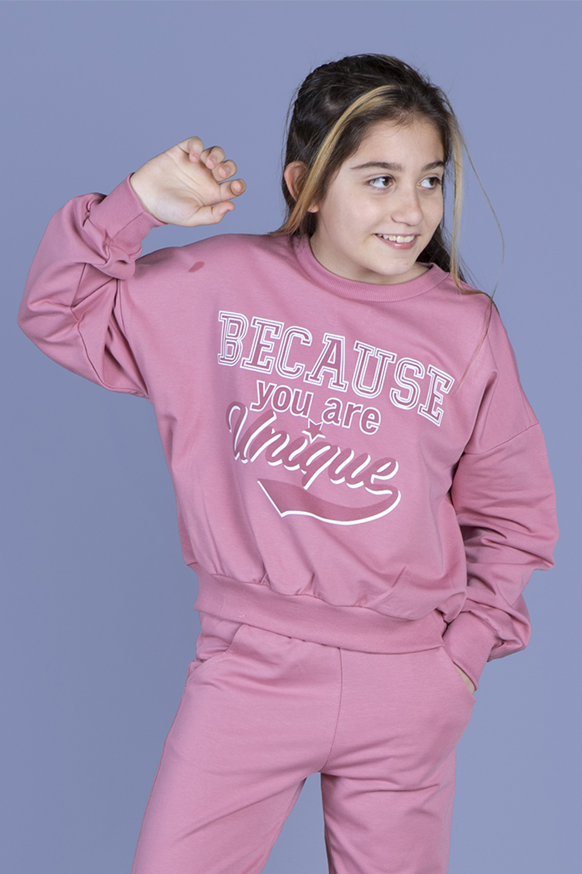 Toontoy Kız Çocuk Baskılı Düşük Kol Sweatshirt