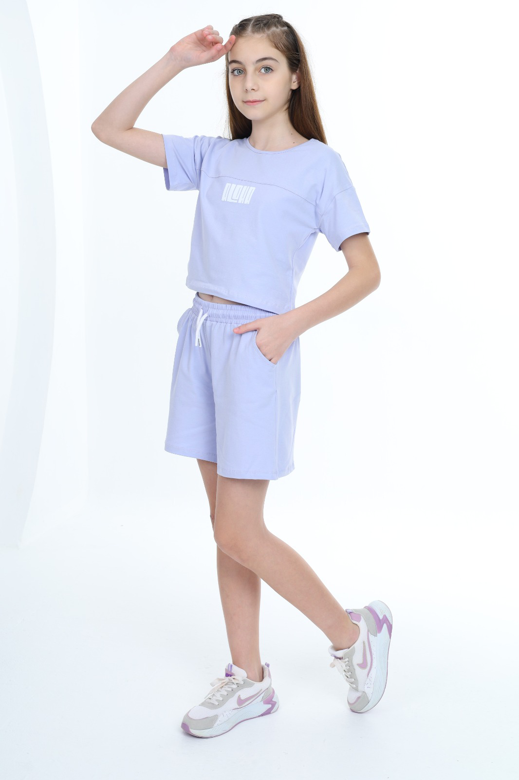 Toontoy  Kız Çocuk Crop Aloha Yazı Baskılı Şortlu Takım