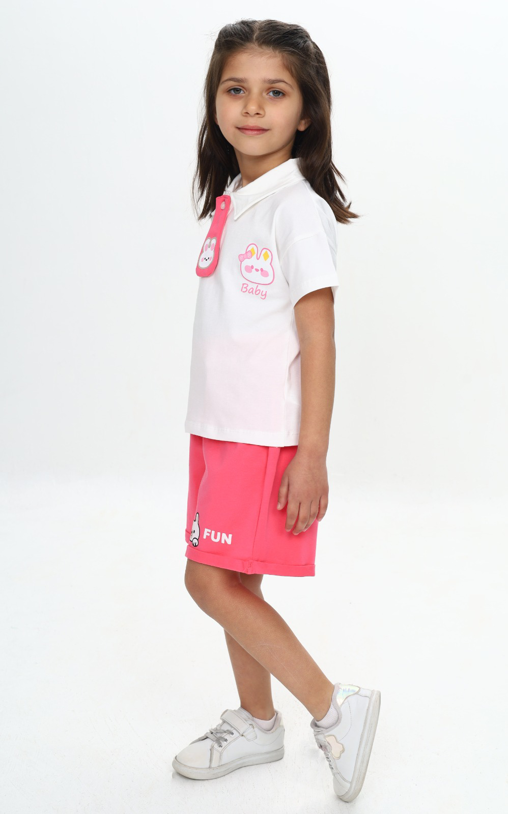 Toontoy Kız Çocuk Polo Yaka Göğsü Baskılı Şortlu Takım