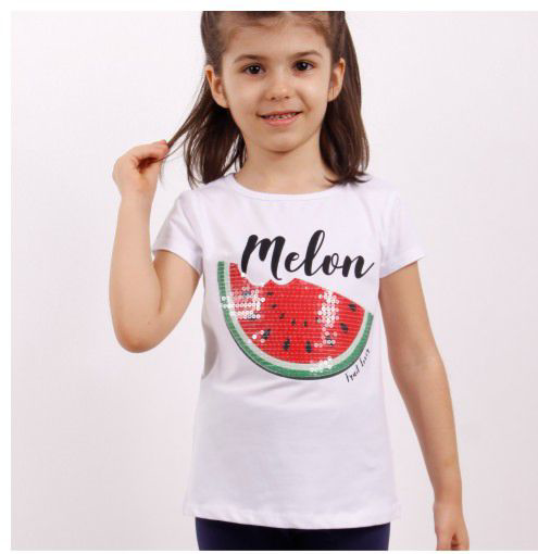 Toontoy Kız Çocuk Melon Baskılı Karpuz Nakışlı Tişört