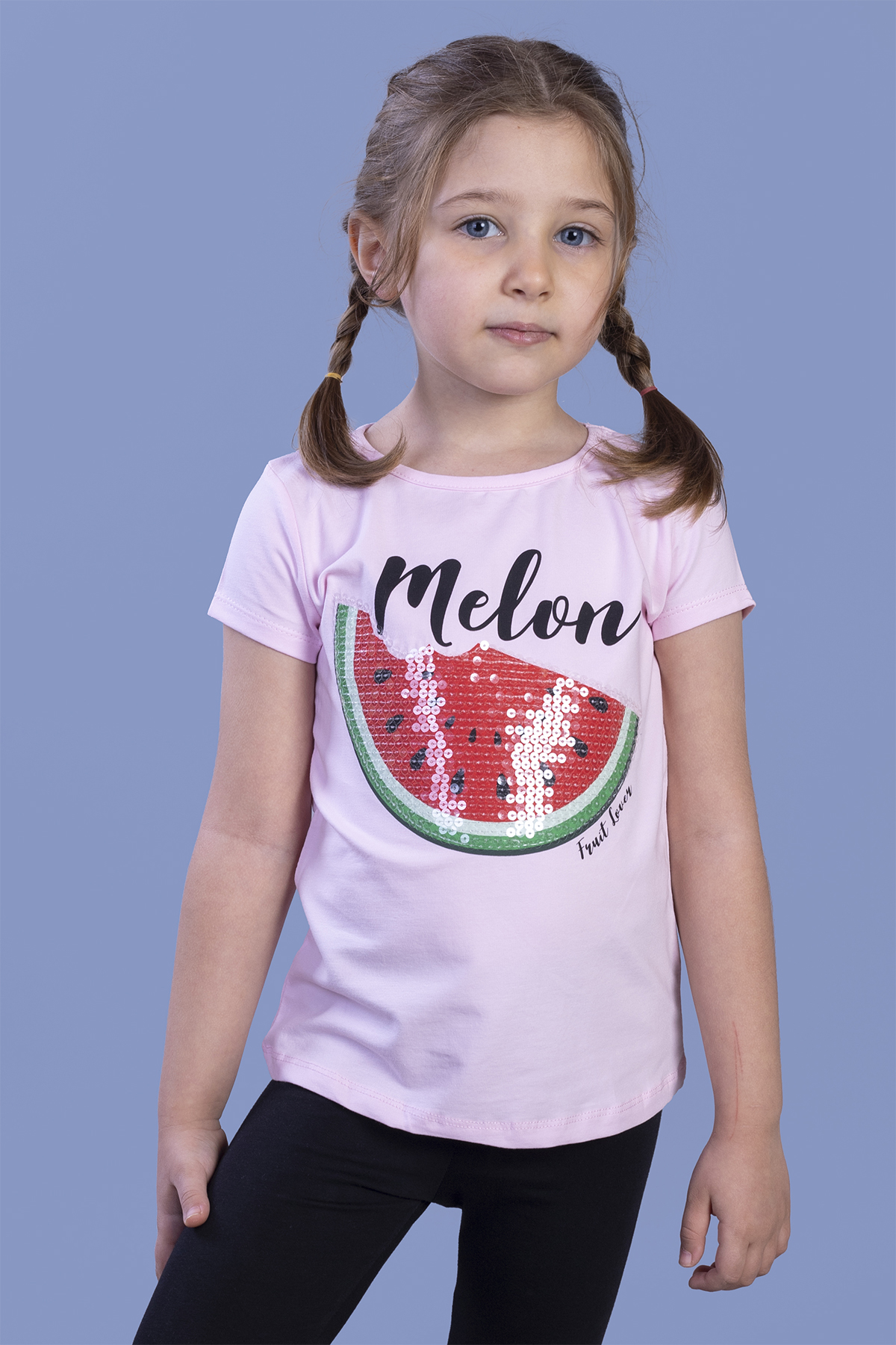 Toontoy Kız Çocuk Melon Baskılı Karpuz Nakışlı Tişört