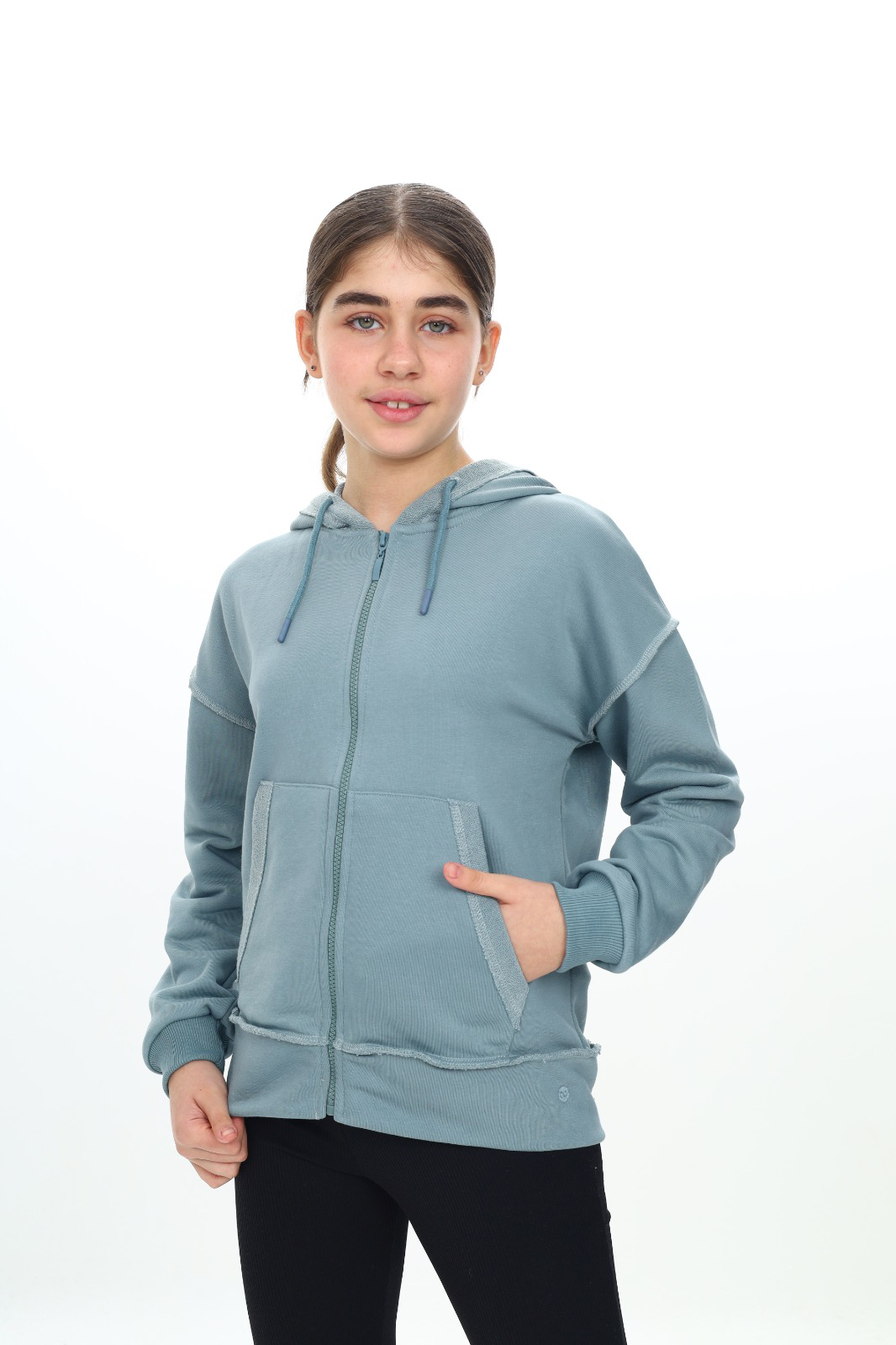 Toontoy  Kız Çocuk  Kirli Dikişli Kapüşonlu Hırka