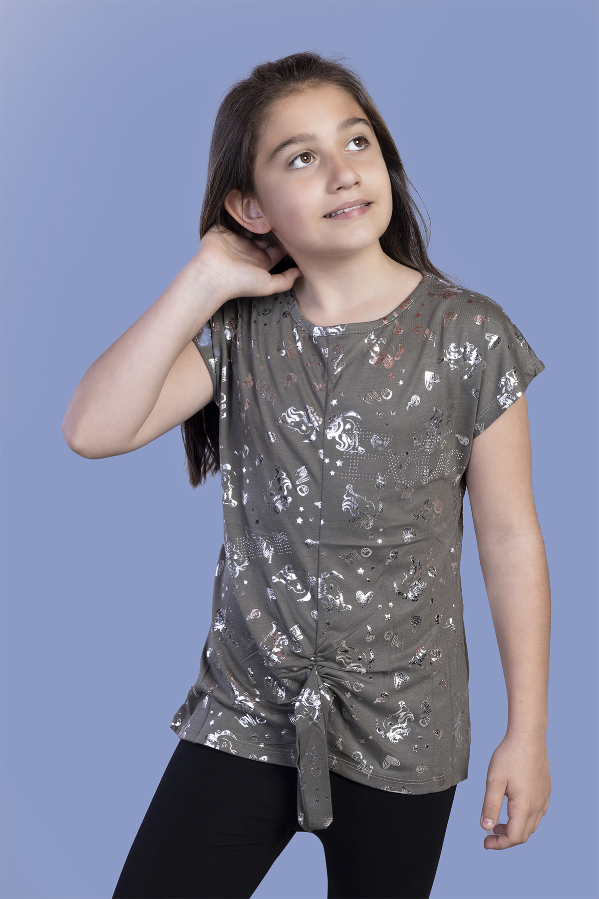 Toontoy Kız Çocuk Varak Baskılı Tişört