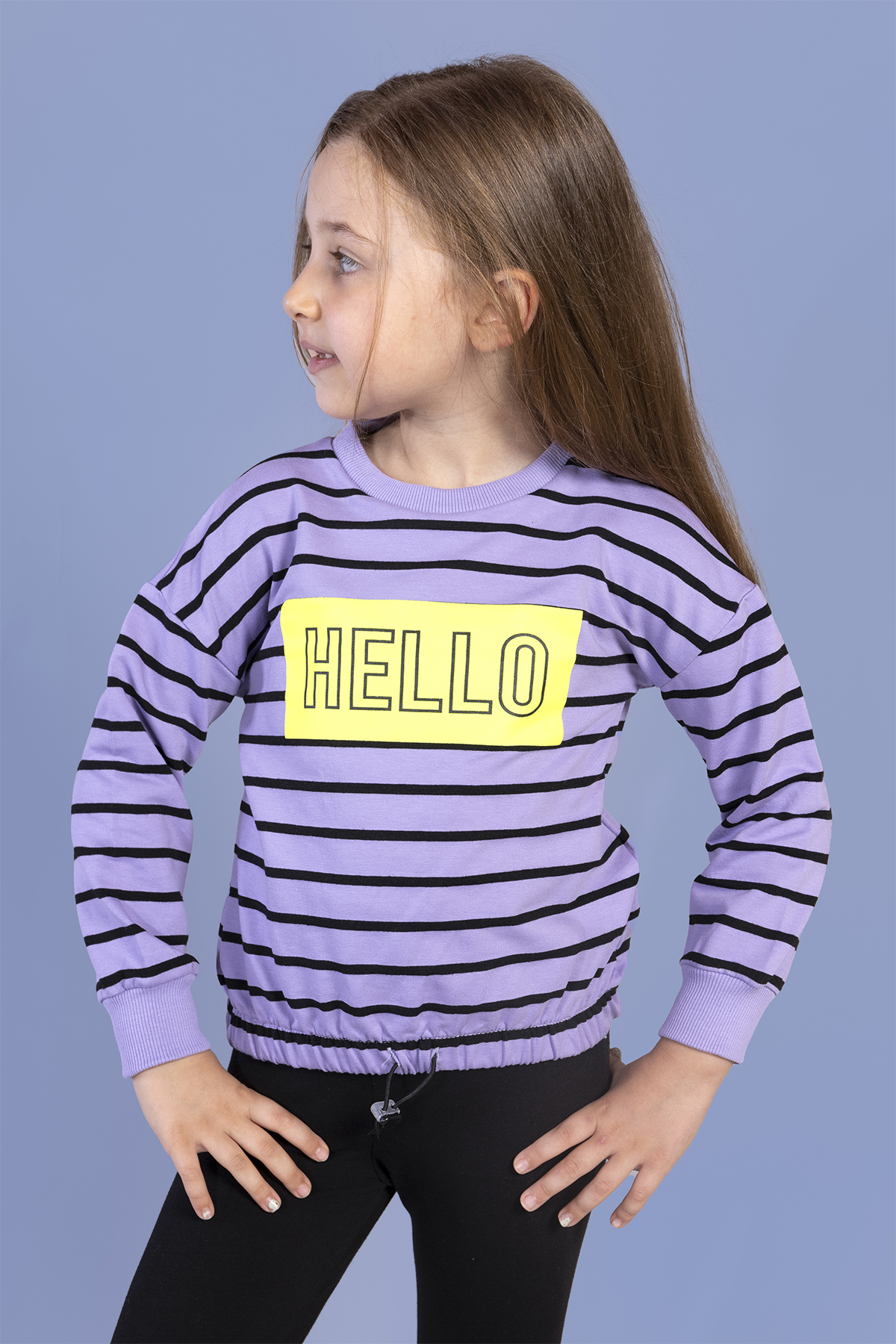 Toontoy Kız Çocuk Çizgi Desenli Baskılı Sweatshirt