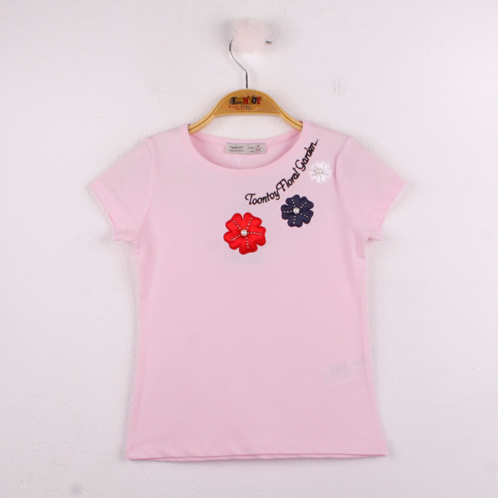 Toontoy Kız Çocuk Çiçek Nakışlı Tişört