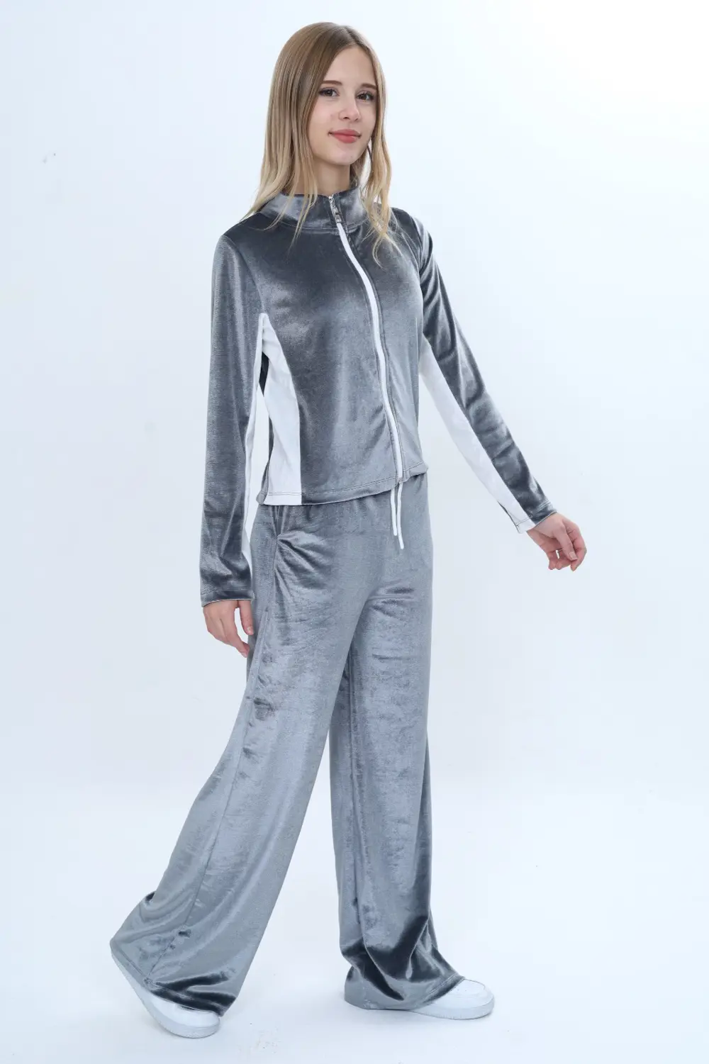 Toontoy Kız Çocuk 2'li Takım Fermuarlı Kapüşonlu Cepli Sweatshirt