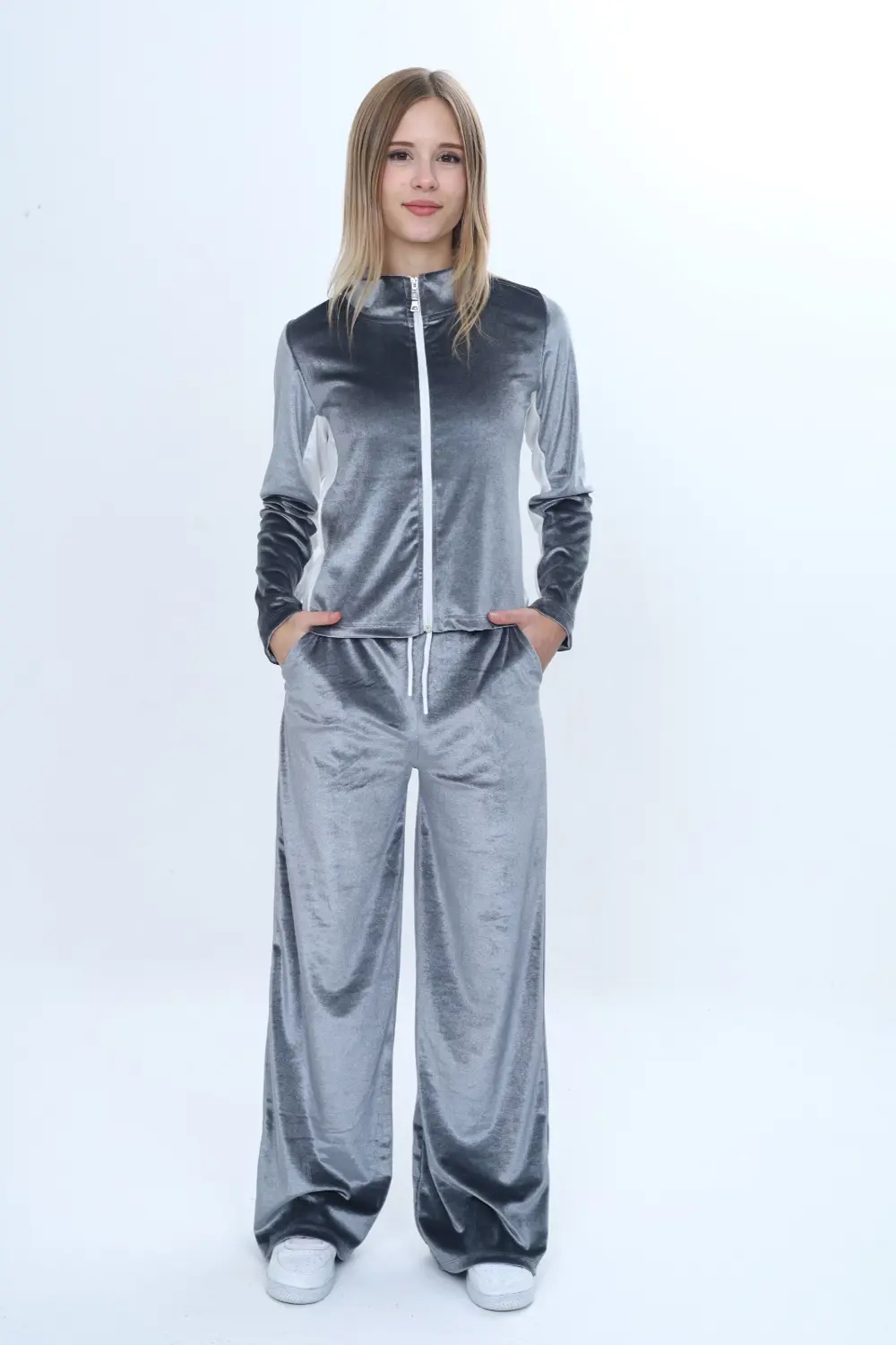 Toontoy Kız Çocuk 2'li Takım Fermuarlı Kapüşonlu Cepli Sweatshirt