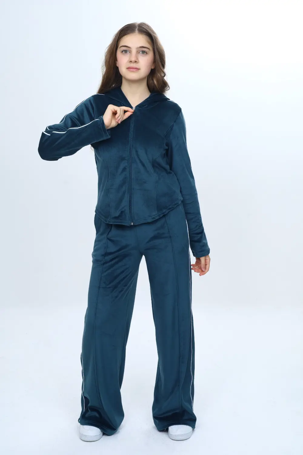 Toontoy Kız Çocuk 2'li Takım Fermuarlı Kapüşonlu Cepli Sweatshirt