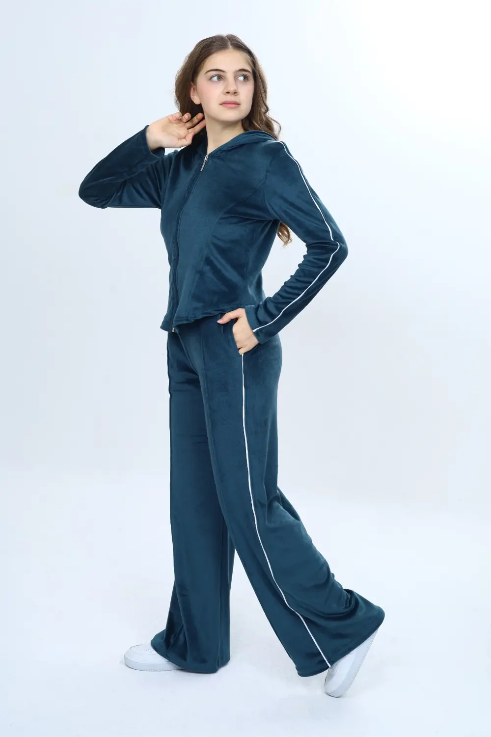 Toontoy Kız Çocuk 2'li Takım Fermuarlı Kapüşonlu Cepli Sweatshirt