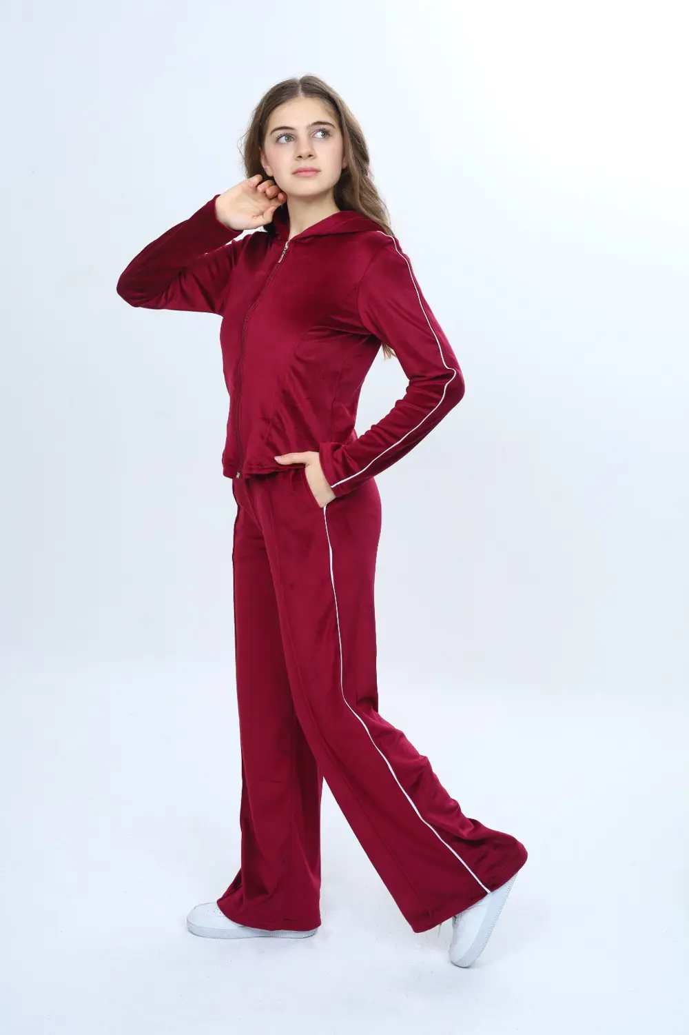 Toontoy Kız Çocuk 2'li Takım Fermuarlı Kapüşonlu Cepli Sweatshirt
