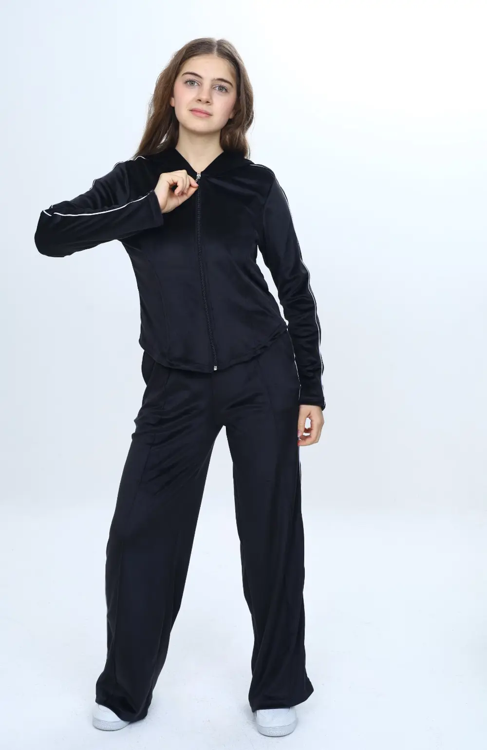 Toontoy Kız Çocuk 2'li Takım Fermuarlı Kapüşonlu Cepli Sweatshirt