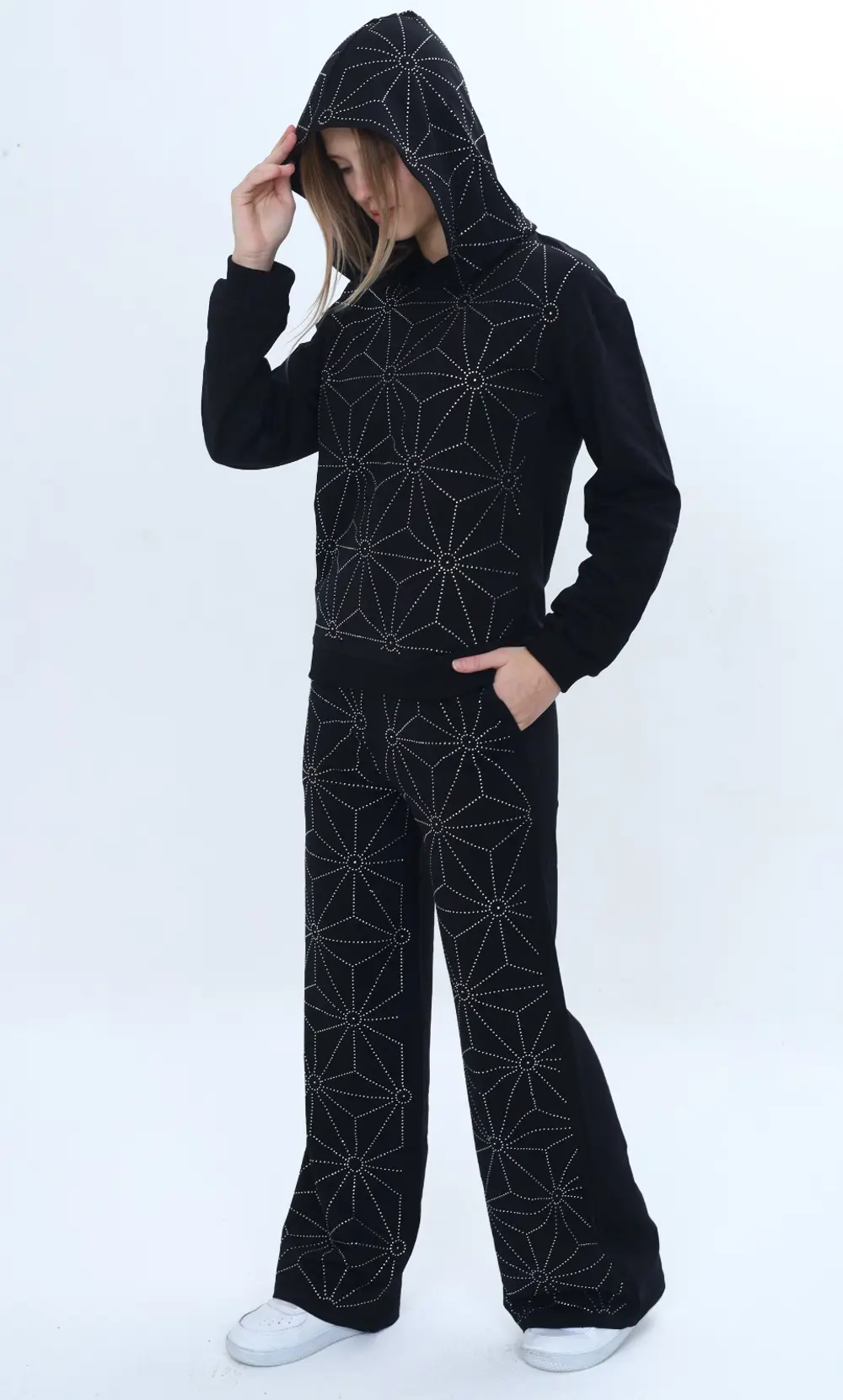 Toontoy Kız Çocuk 2'li Takım Taş İşlemeli Kapüşonlu Sweatshirt & 