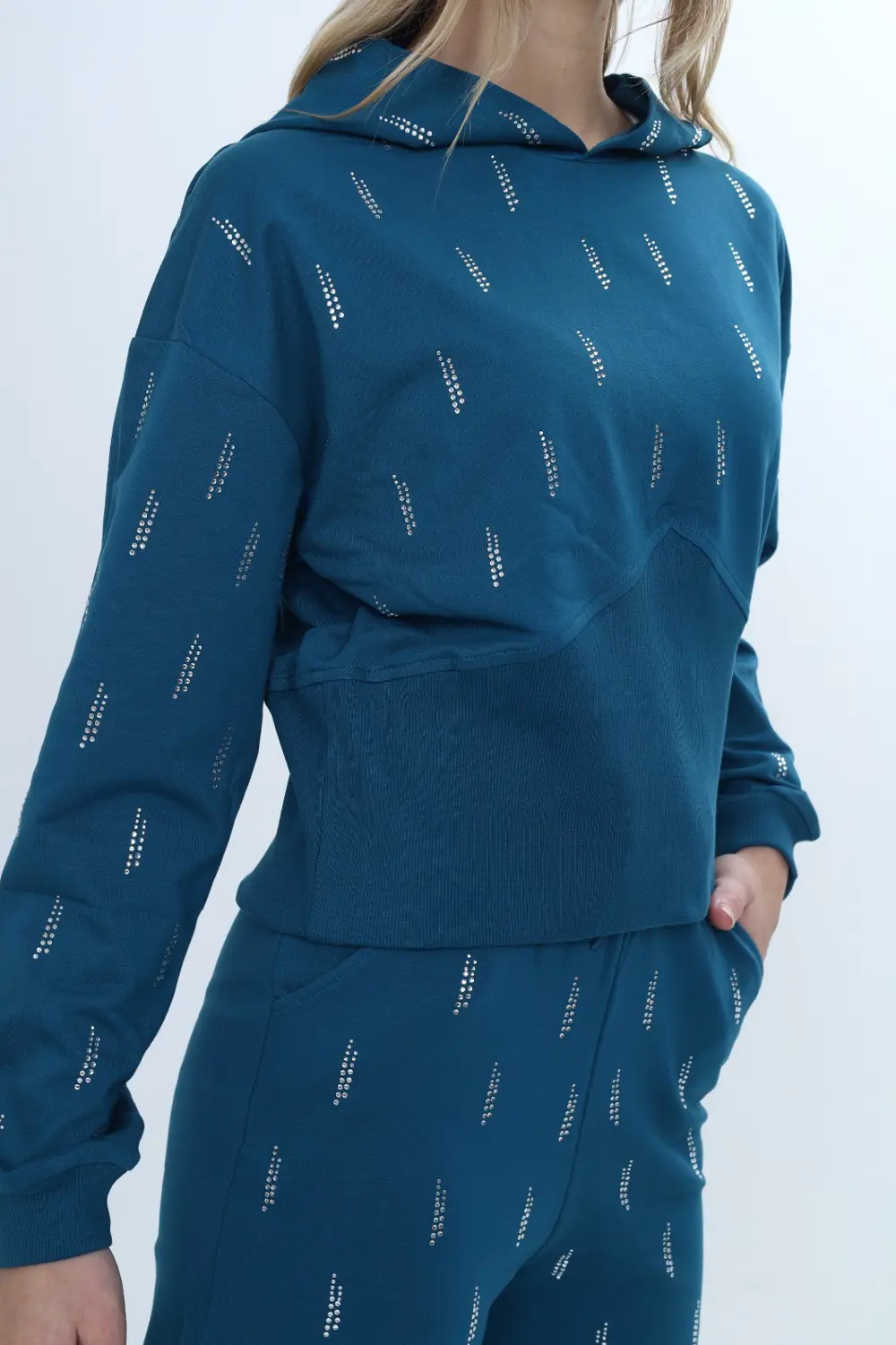 Toontoy Kız Çocuk 2'li Takım Taş İşlemeli Kapüşonlu Sweatshirt & 