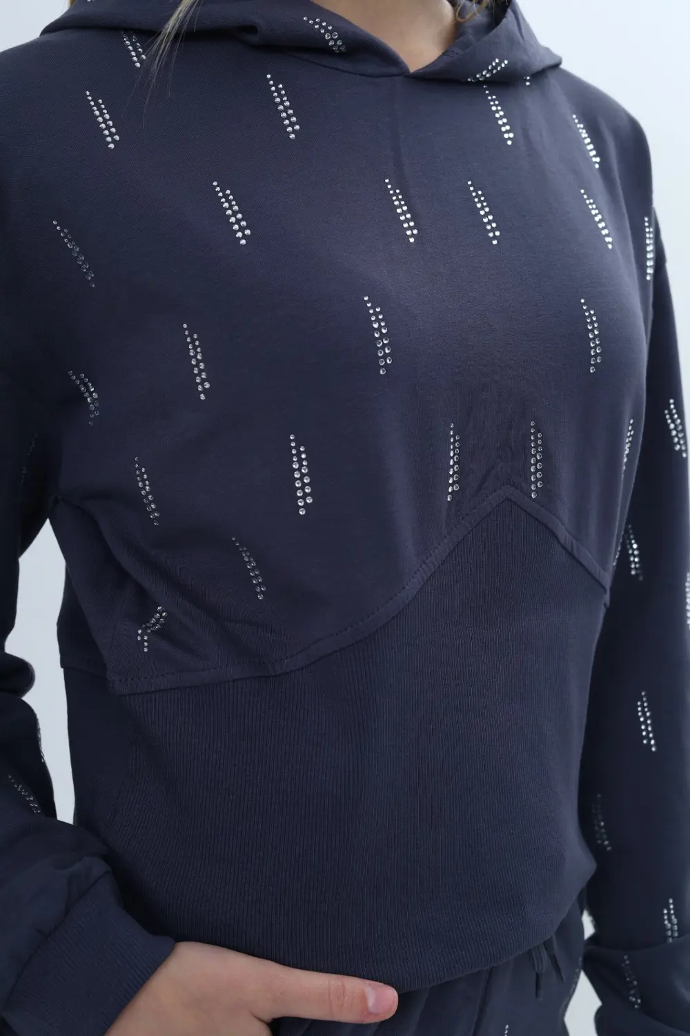 Toontoy Kız Çocuk 2'li Takım Taş İşlemeli Kapüşonlu Sweatshirt & 