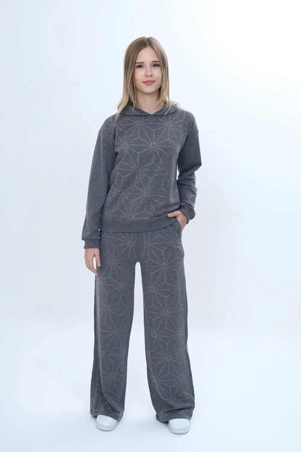 Toontoy Kız Çocuk 2'li Takım Taş İşlemeli Kapüşonlu Sweatshirt & 