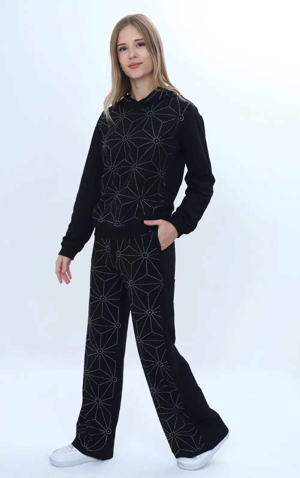Toontoy Kız Çocuk 2'li Takım Taş İşlemeli Kapüşonlu Sweatshirt & 