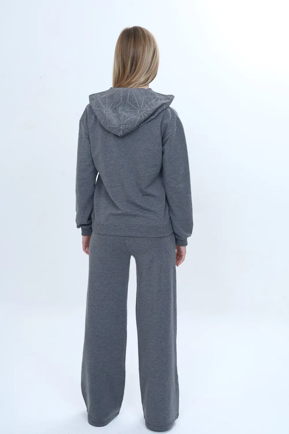 Toontoy Kız Çocuk 2'li Takım Taş İşlemeli Kapüşonlu Sweatshirt & 