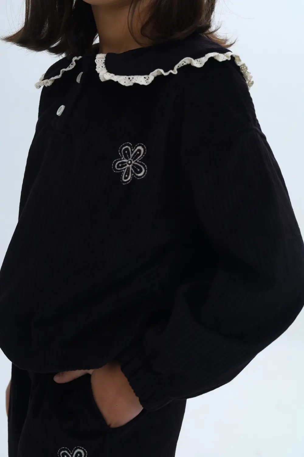 Toontoy Kız Çocuk 2'li Takım Yakası Güpürlü Nakışlı Sweatshirt & 