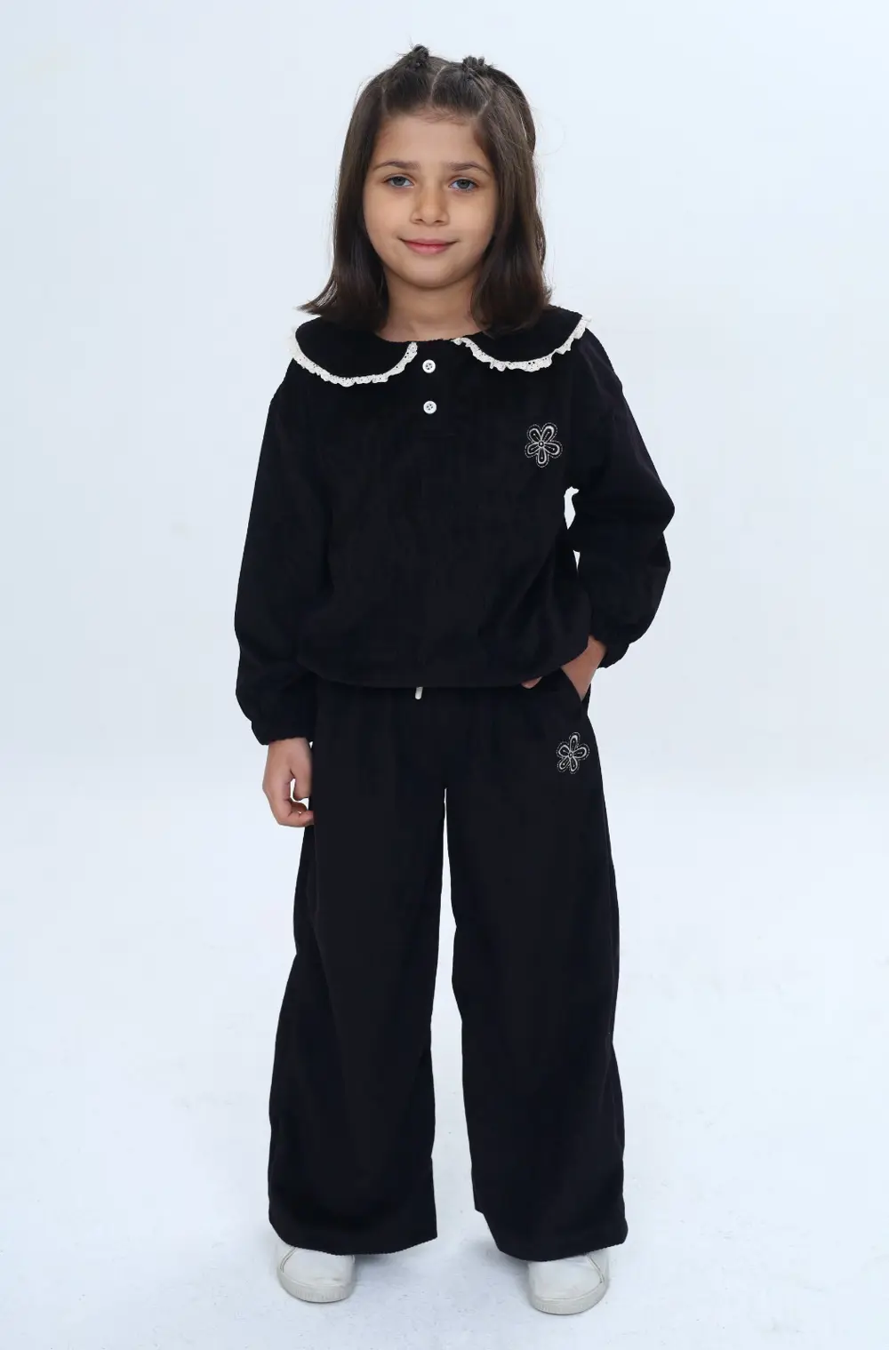 Toontoy Kız Çocuk 2'li Takım Yakası Güpürlü Nakışlı Sweatshirt & 