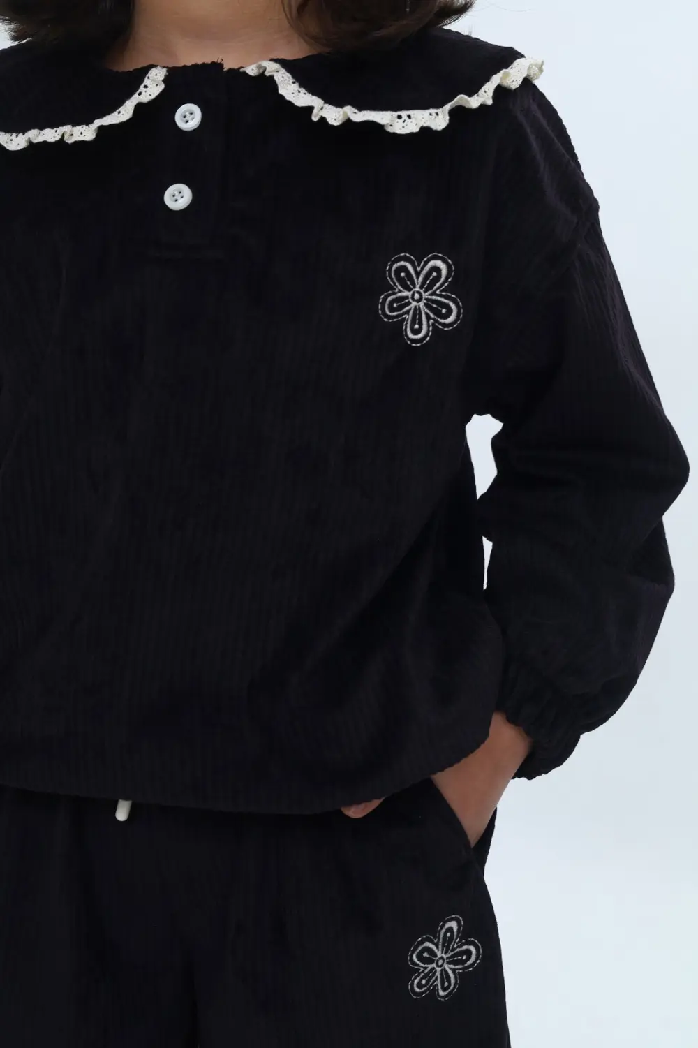 Toontoy Kız Çocuk 2'li Takım Yakası Güpürlü Nakışlı Sweatshirt & 