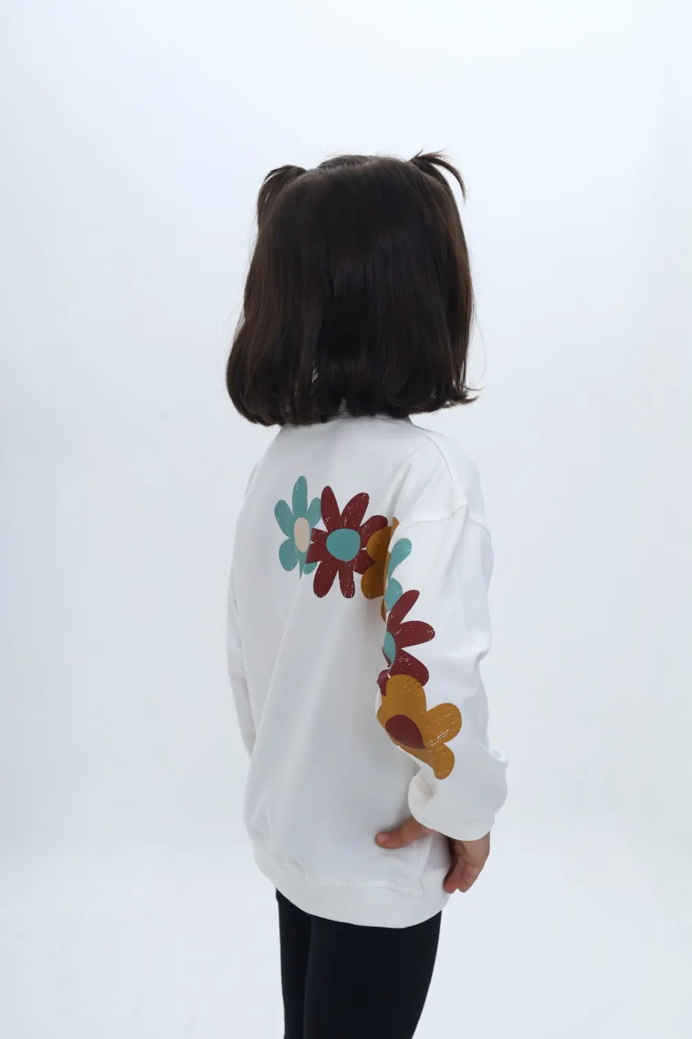 Toontoy Kız Çocuk Arka Kol Baskılı Çiçekli Sweatshirt