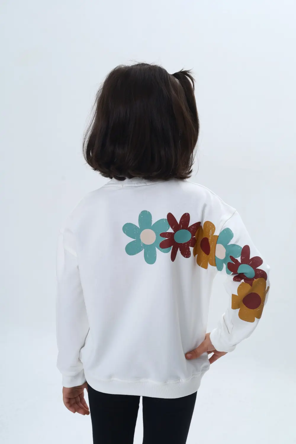 Toontoy Kız Çocuk Arka Kol Baskılı Çiçekli Sweatshirt