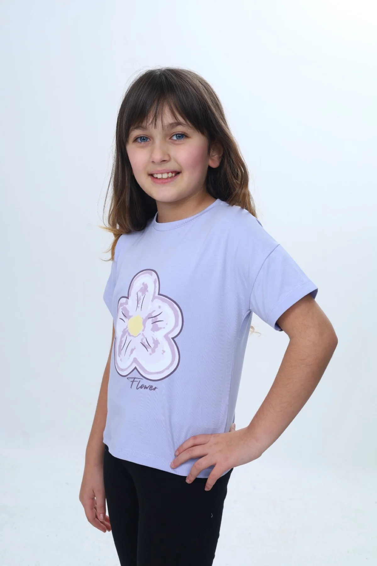Toontoy Kız Çocuk Baskılı  Bisiklet Yaka Kısa Kollu Tişört 25006