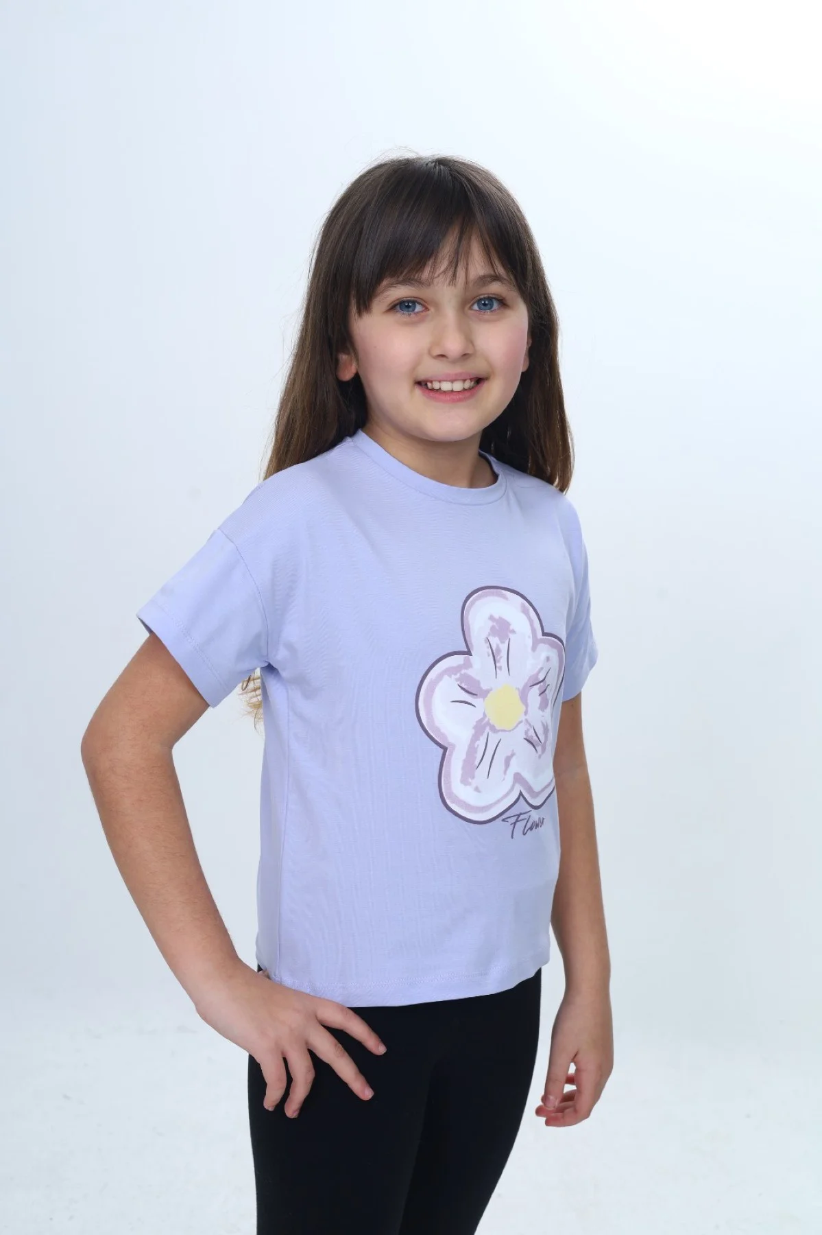 Toontoy Kız Çocuk Baskılı  Bisiklet Yaka Kısa Kollu Tişört 25006