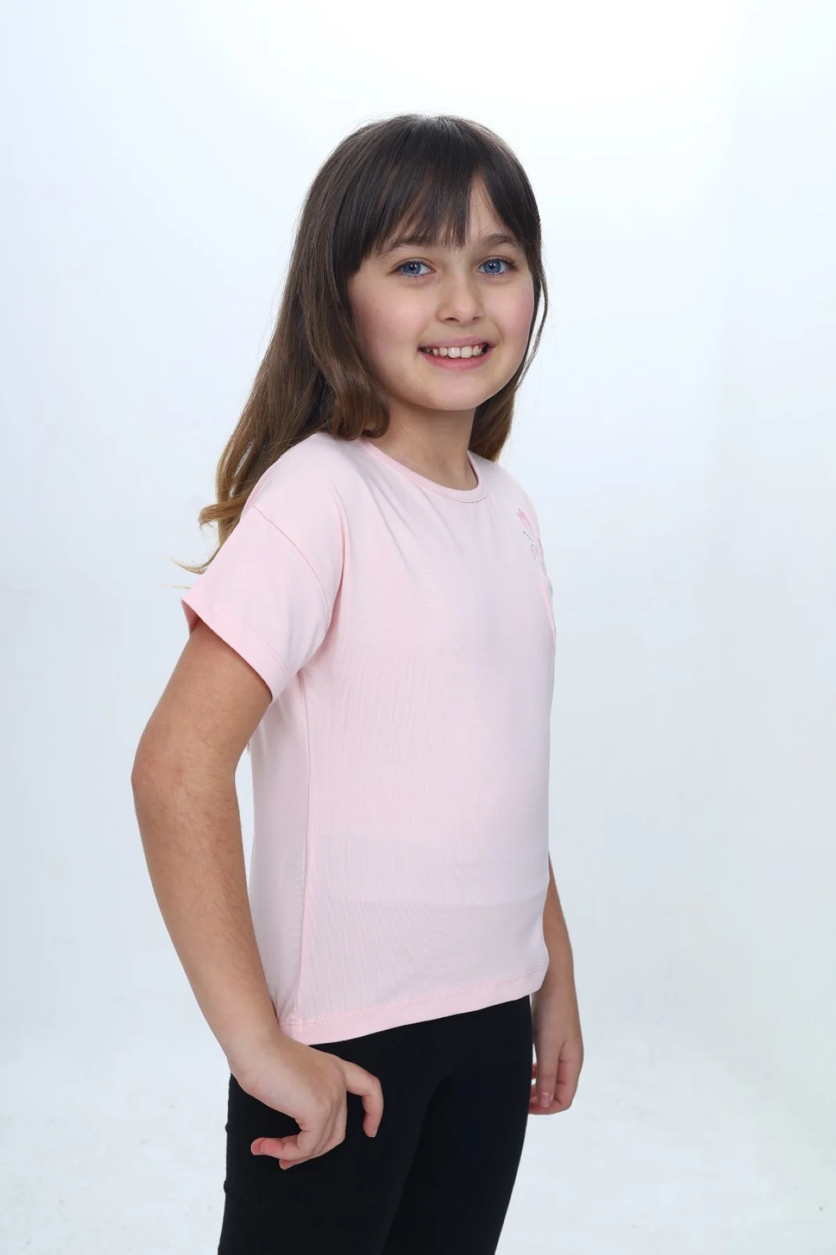 Toontoy Kız Çocuk Baskılı  Bisiklet Yaka Düşük Omuz  Kısa Kollu T