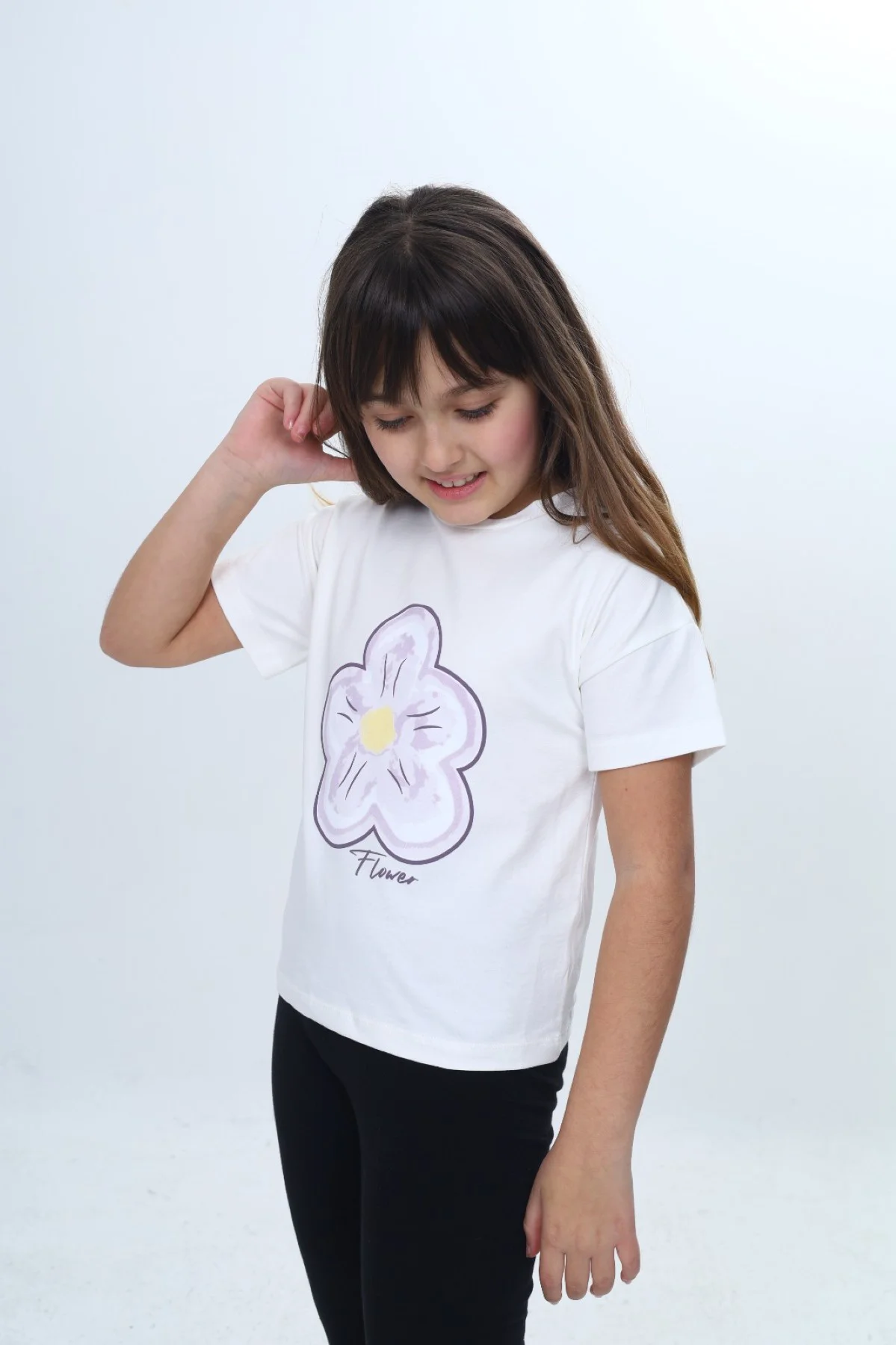 Toontoy Kız Çocuk Baskılı  Bisiklet Yaka Kısa Kollu Tişört 25006