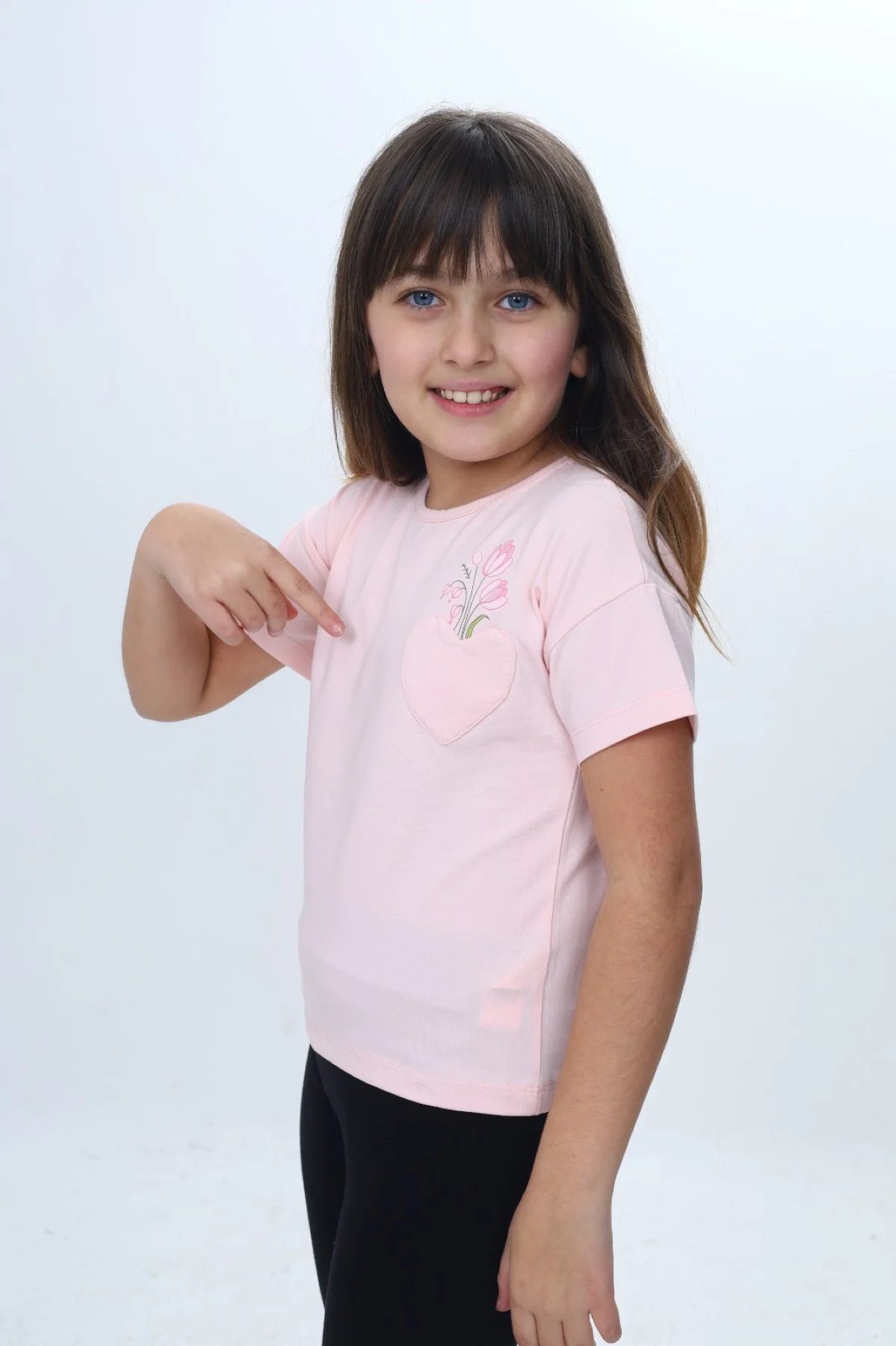 Toontoy Kız Çocuk Baskılı  Bisiklet Yaka Düşük Omuz  Kısa Kollu T