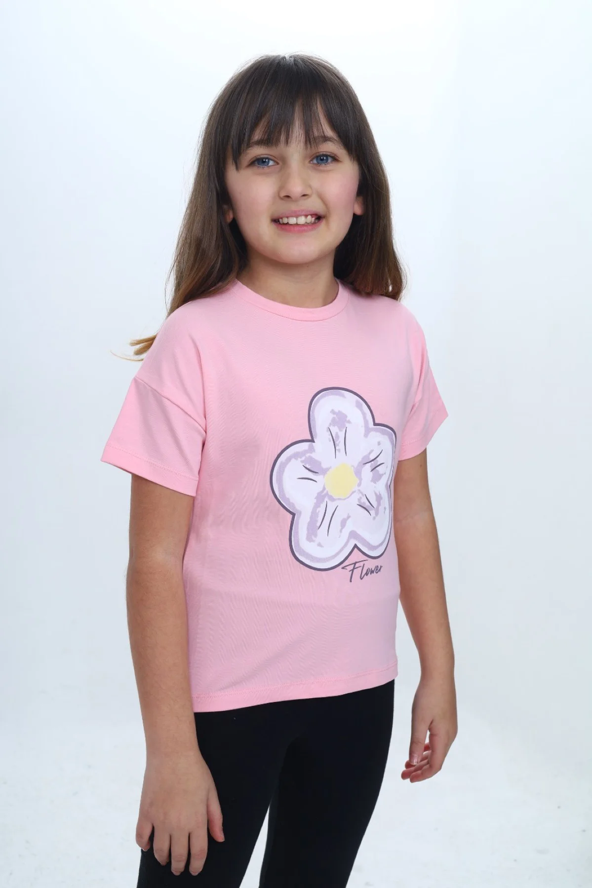 Toontoy Kız Çocuk Baskılı  Bisiklet Yaka Kısa Kollu Tişört 25006
