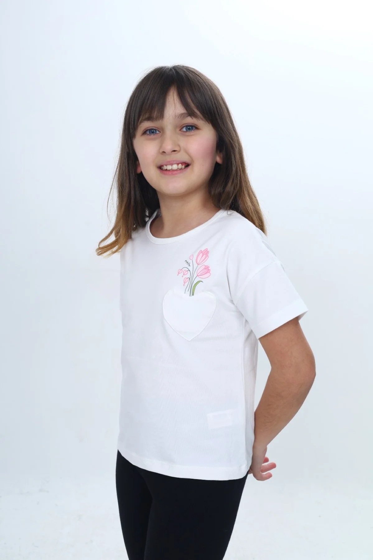Toontoy Kız Çocuk Baskılı  Bisiklet Yaka Düşük Omuz  Kısa Kollu T