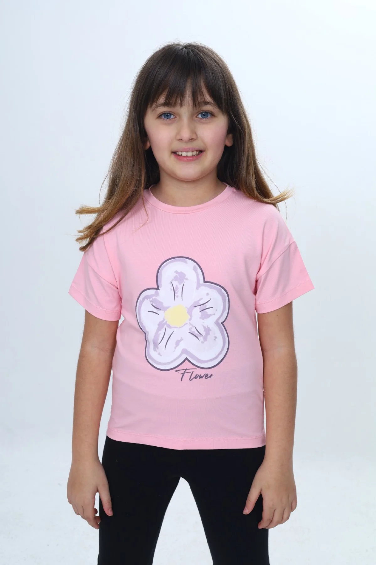 Toontoy Kız Çocuk Baskılı  Bisiklet Yaka Kısa Kollu Tişört 25006