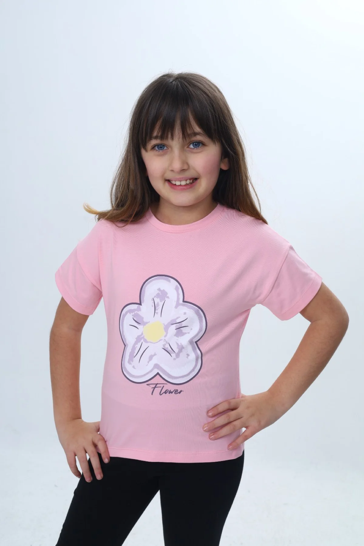 Toontoy Kız Çocuk Baskılı  Bisiklet Yaka Kısa Kollu Tişört 25006