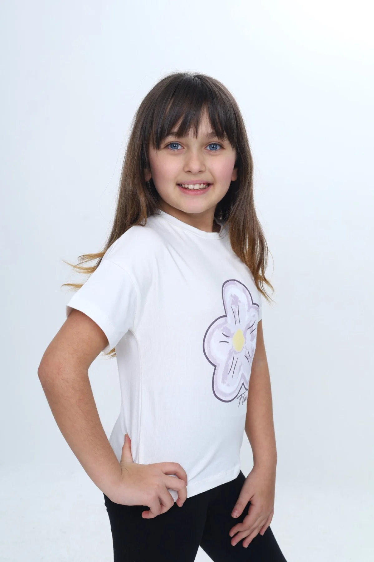Toontoy Kız Çocuk Baskılı  Bisiklet Yaka Kısa Kollu Tişört 25006