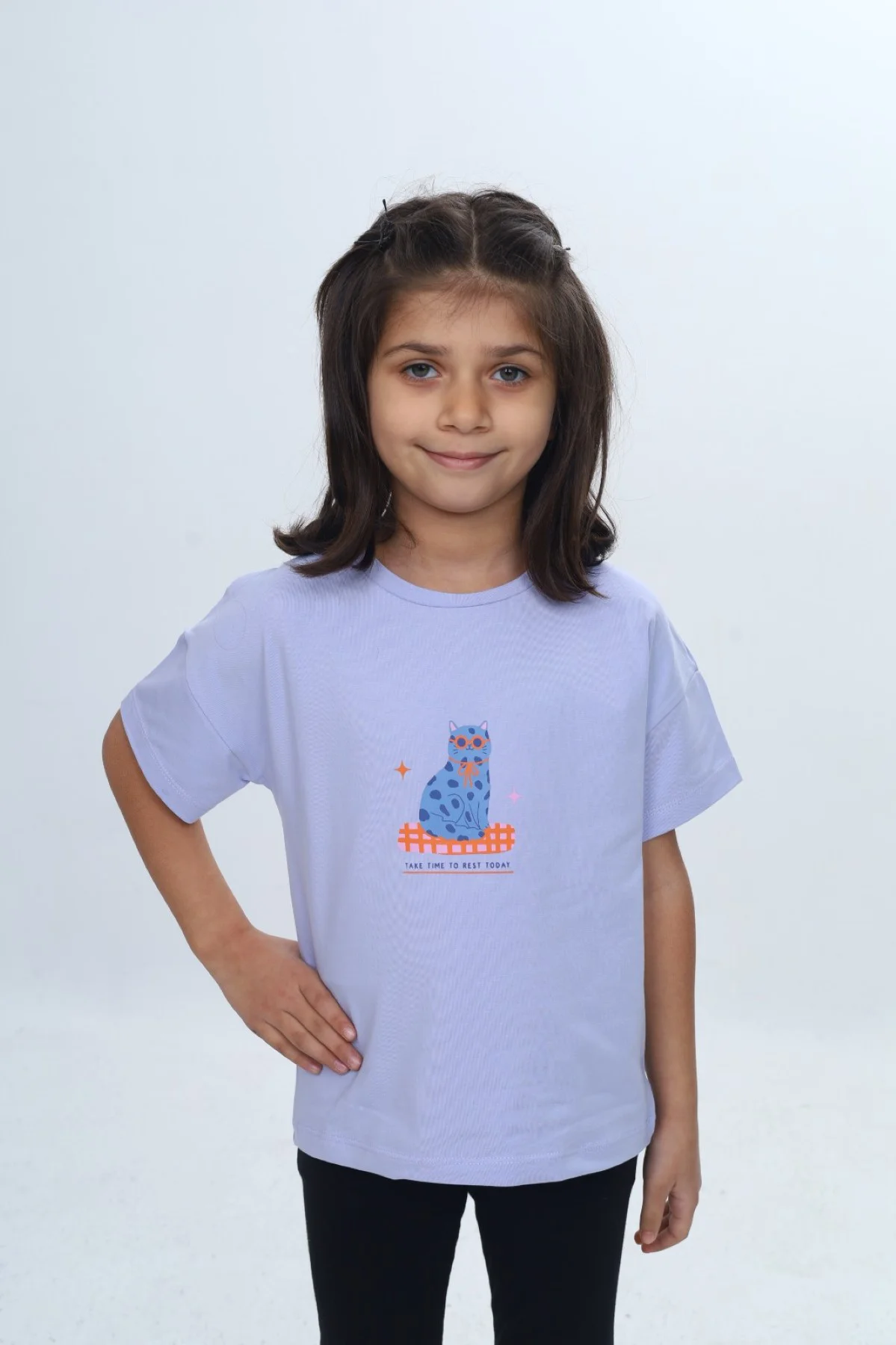 Toontoy Kız Çocuk Baskılı Bisiklet Yaka Kısa Kollu Tişört 24979