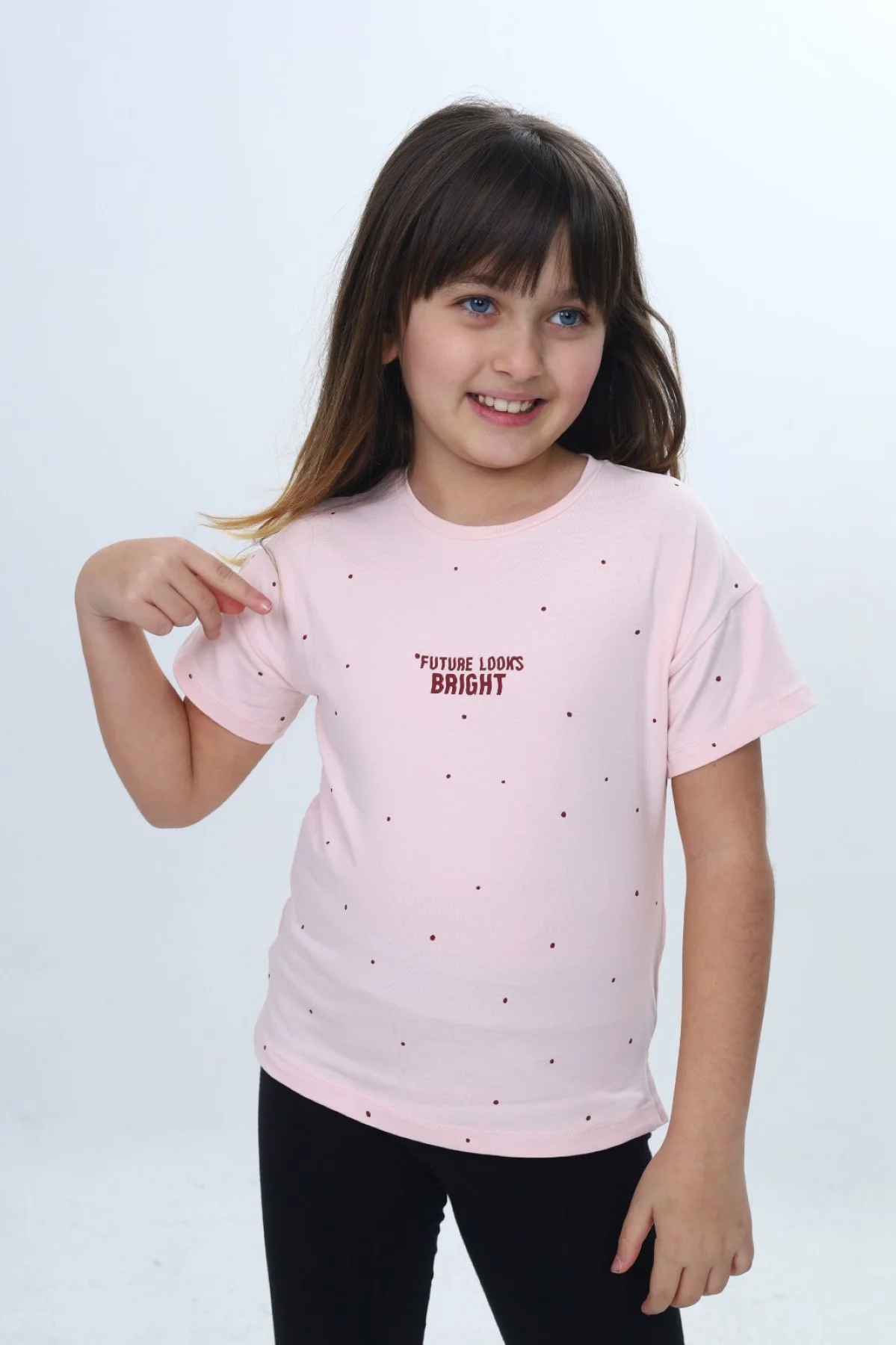 Toontoy Kız Çocuk Bisiklet Yaka Düşük Omuz Kısa Kollu  Baskılı Ti